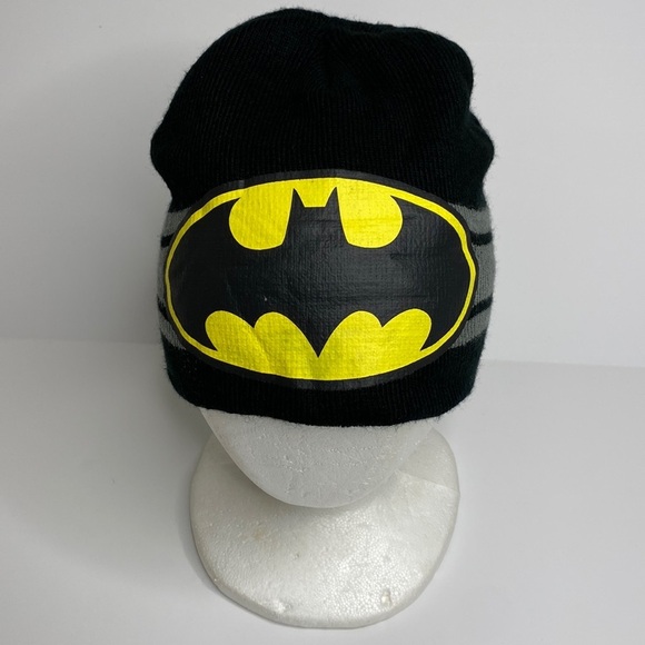 BATMAN Logo Black and Grey Striped Knit Hat - Picture 3 of 8